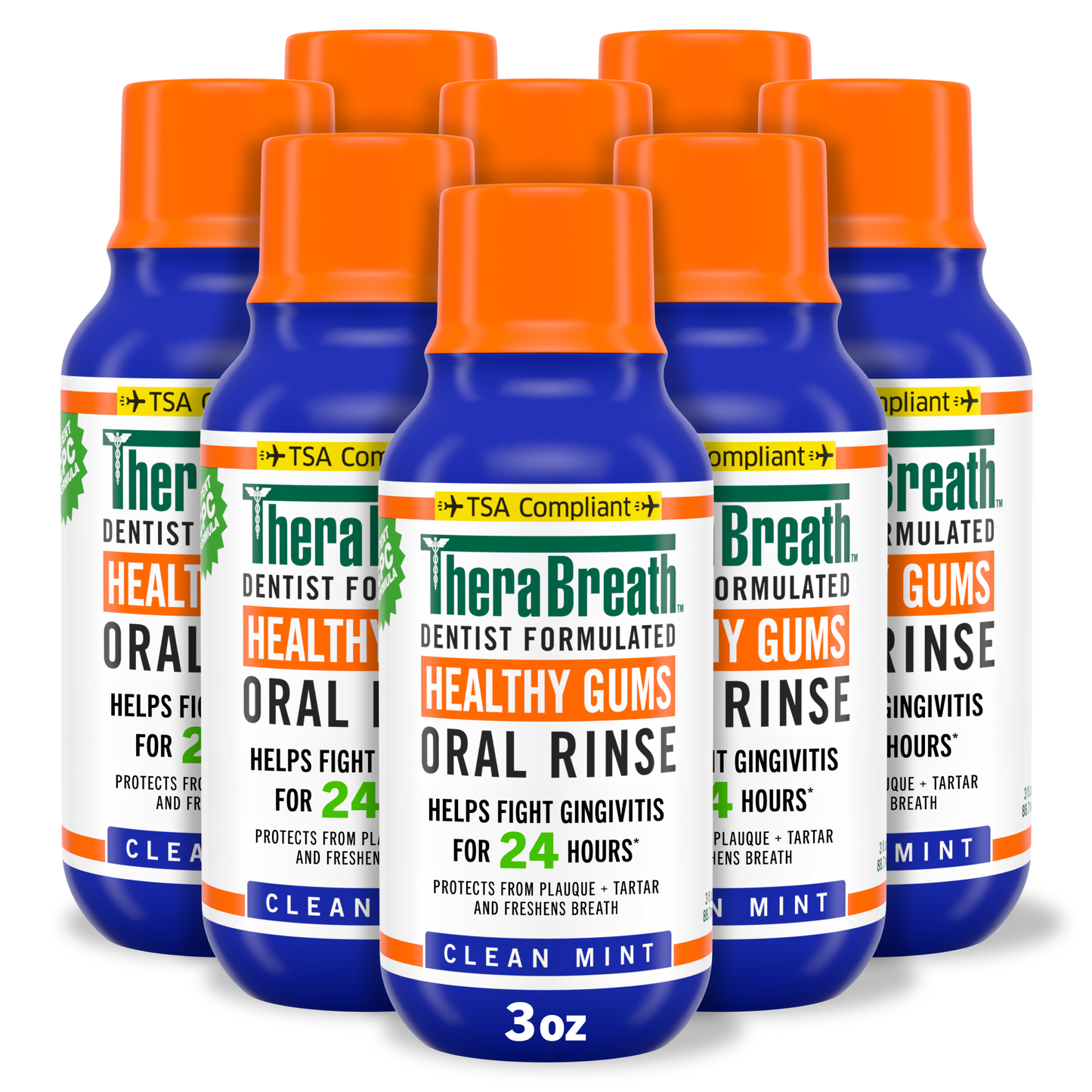 TheraBreath Healthy Gums Oral Rinse, Clean Mint Flavor, Travel-Size 8-Pack.