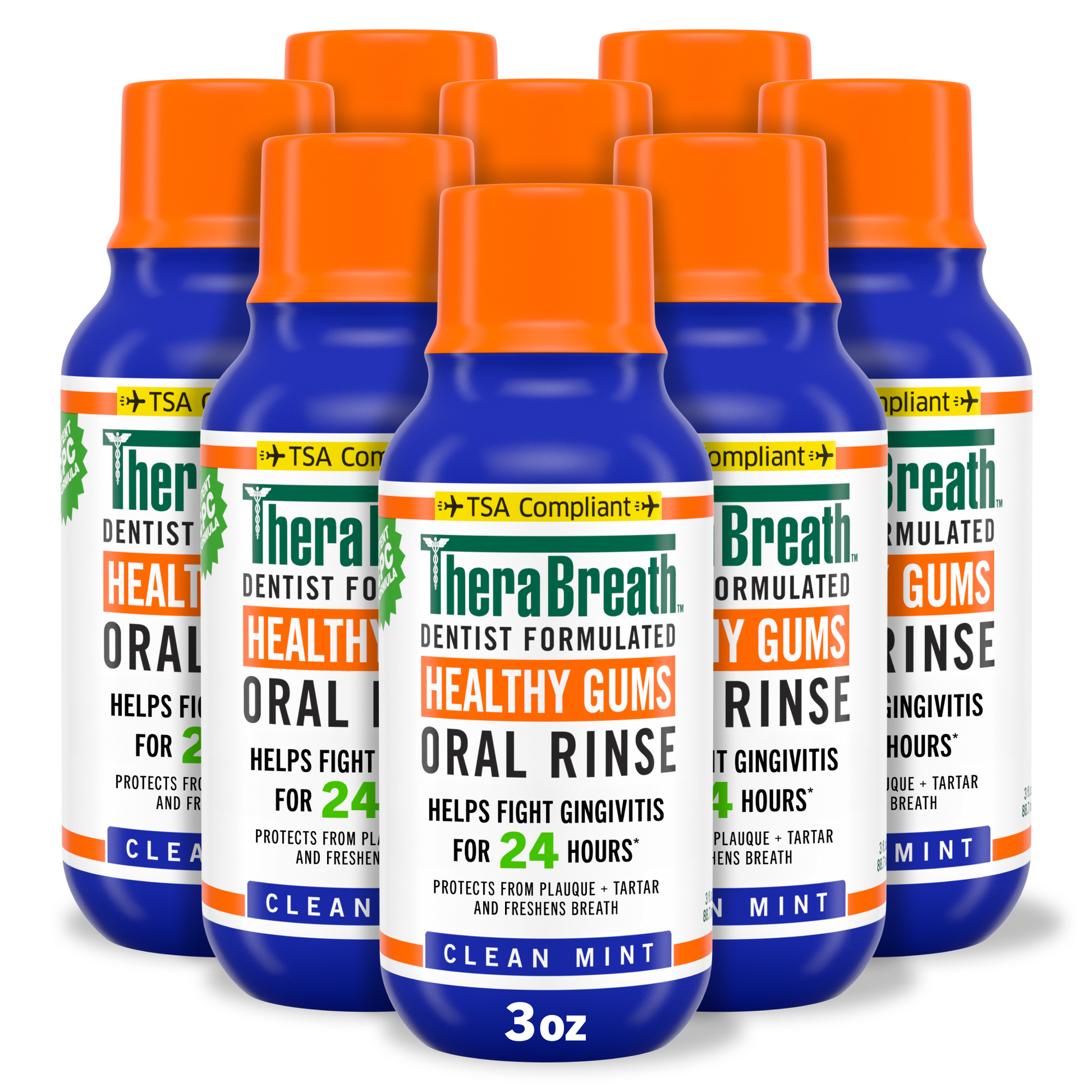 TheraBreath Healthy Gums Oral Rinse, Clean Mint Flavor, Travel-Size 8-Pack.