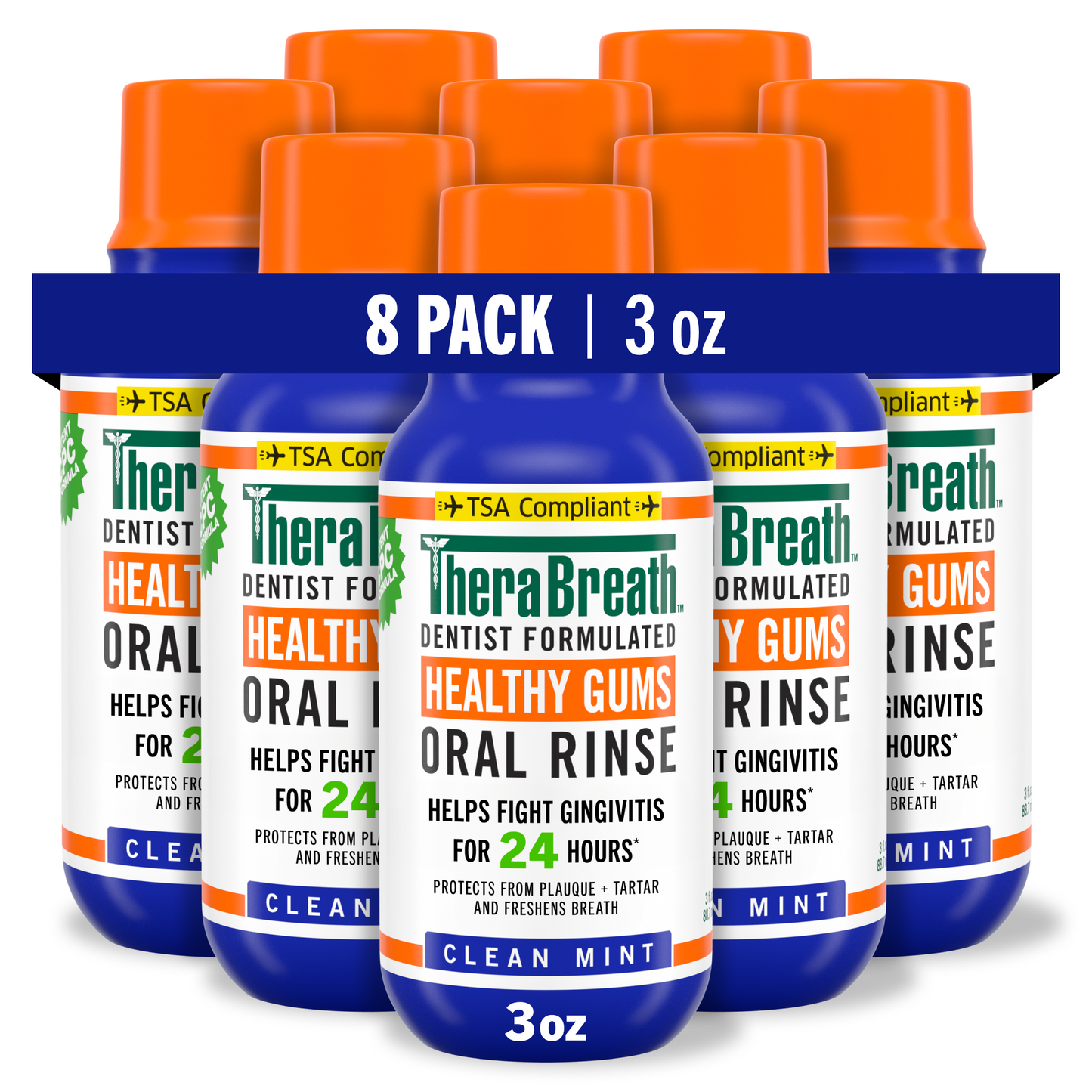 TheraBreath Healthy Gums Oral Rinse, Clean Mint Flavor, Travel-Size 8-Pack.