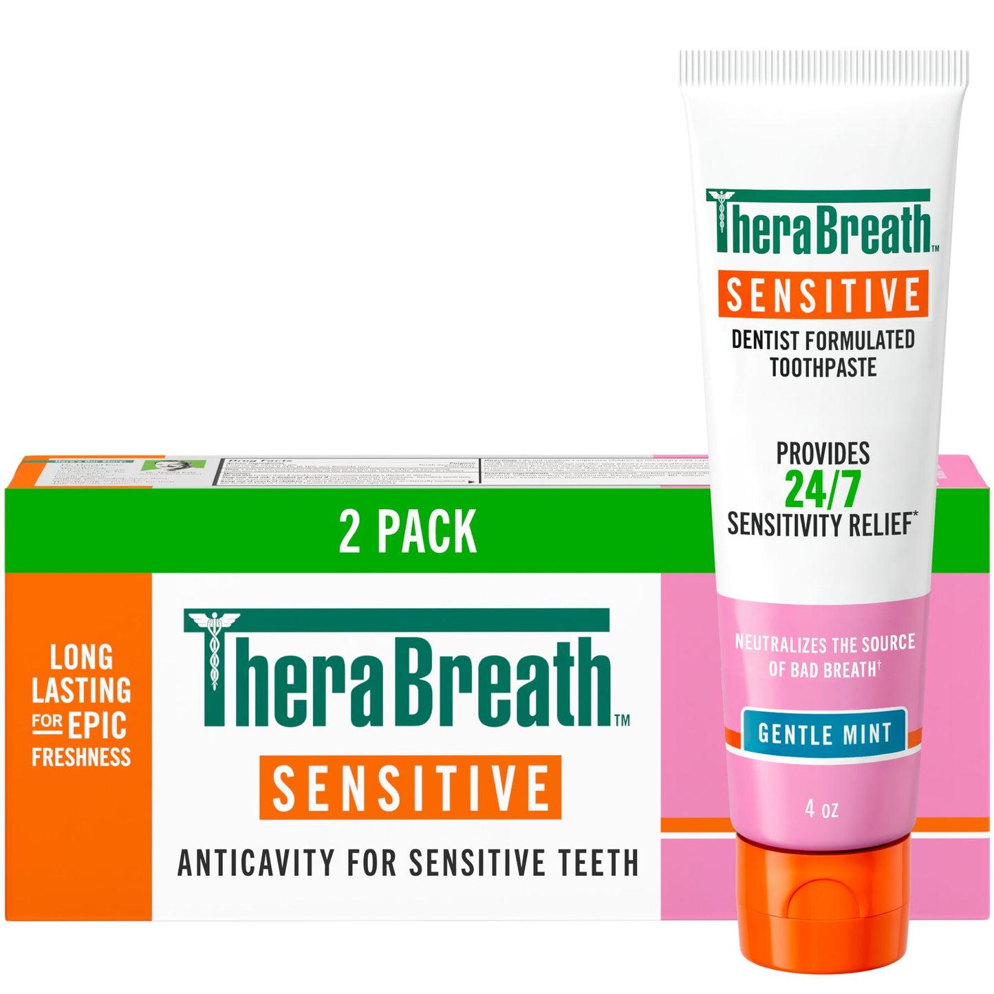 TheraBreath Sensitive Toothpaste, 24/7 Sensitivity Relief (1), With Fluoride for Anticavity Protection, Gentle Mint, 4 Oz