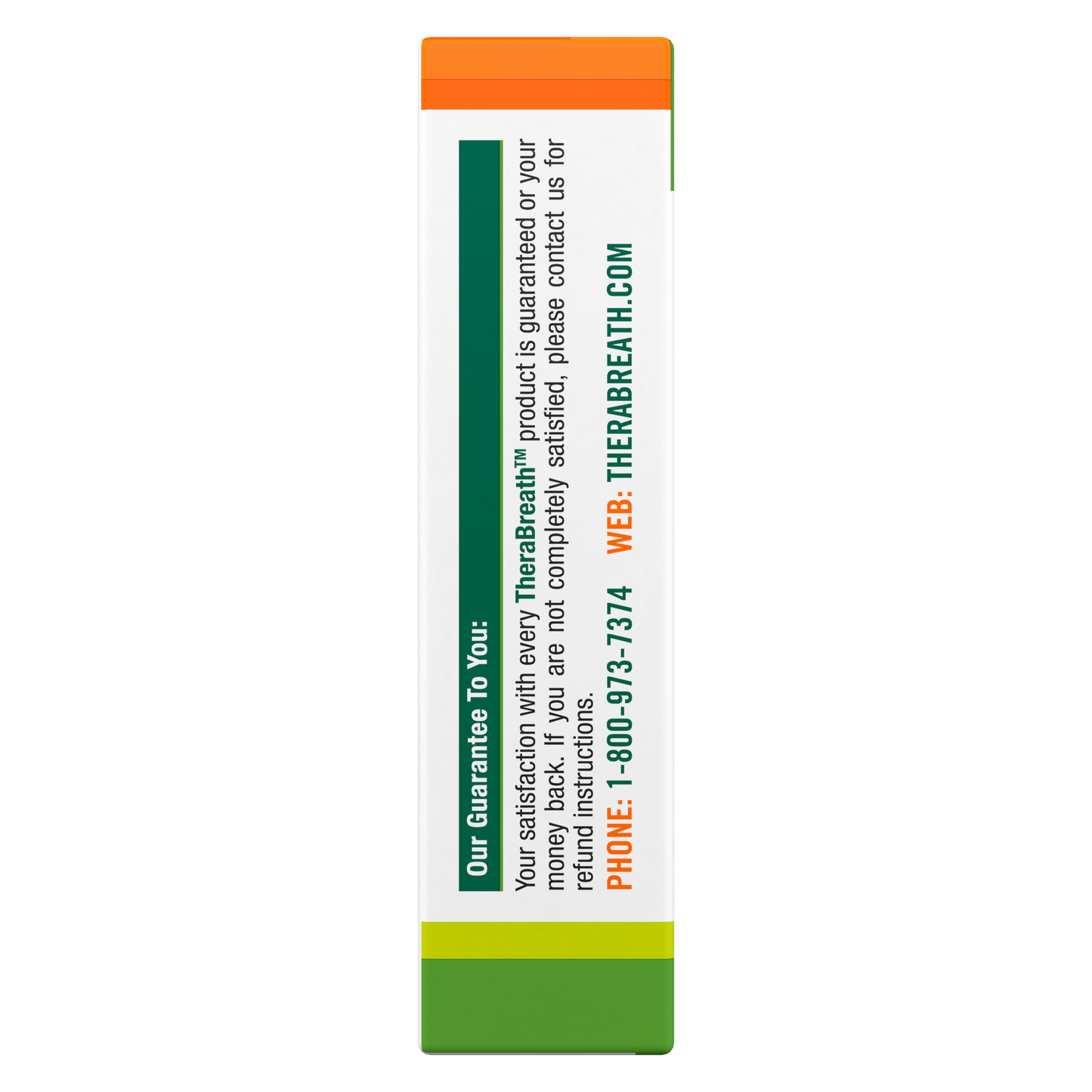 Side view of a TheraBreath Dry Mouth Lozenges box with satisfaction guarantee.