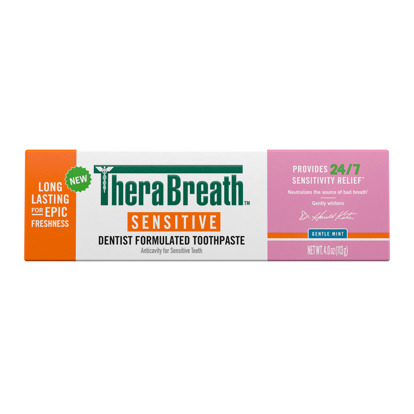 TheraBreath Sensitive Toothpaste (Gentle Mint, 4 oz); 24/7 sensitivity relief, fluoride anticavity.