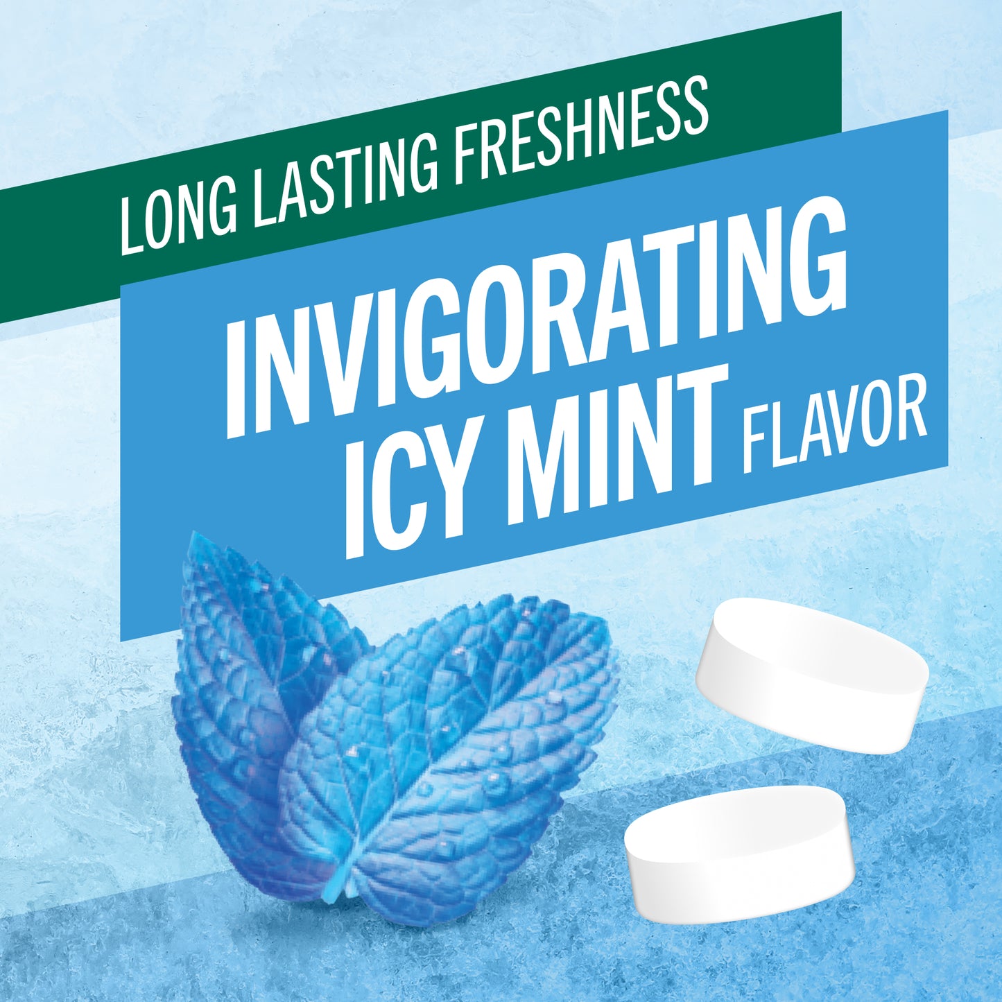TheraBreath long-lasting freshness invigorating icy mint flavor gum.