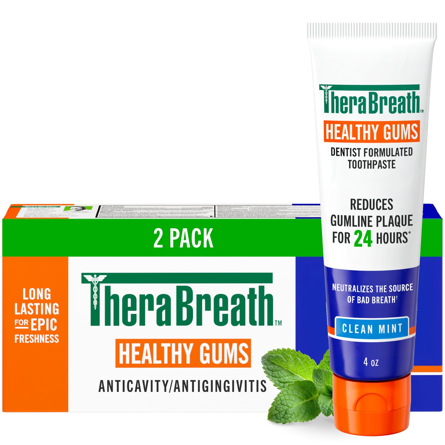 TheraBreath Healthy Gums Toothpaste, Helps Fight Gingivitis, Clean Mint, 4 oz, 2-Pack