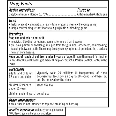 TheraBreath label information including drug facts, ingredients, and directions
