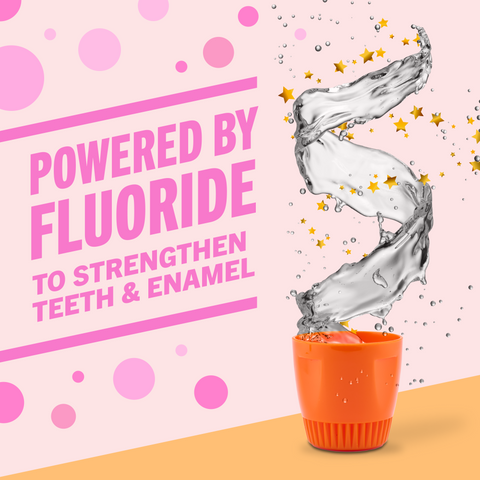 TheraBreath oral rinse powered by fluoride to strengthen teeth and enamel.