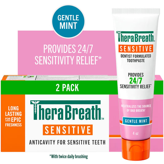 TheraBreath Sensitive Toothpaste, 24/7 Sensitivity Relief (1), With Fluoride for Anticavity Protection, Gentle Mint, 4 Oz