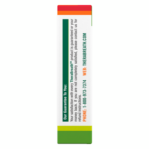Side view of TheraBreath Dry Mouth Lozenges box with our satisfaction guarantee