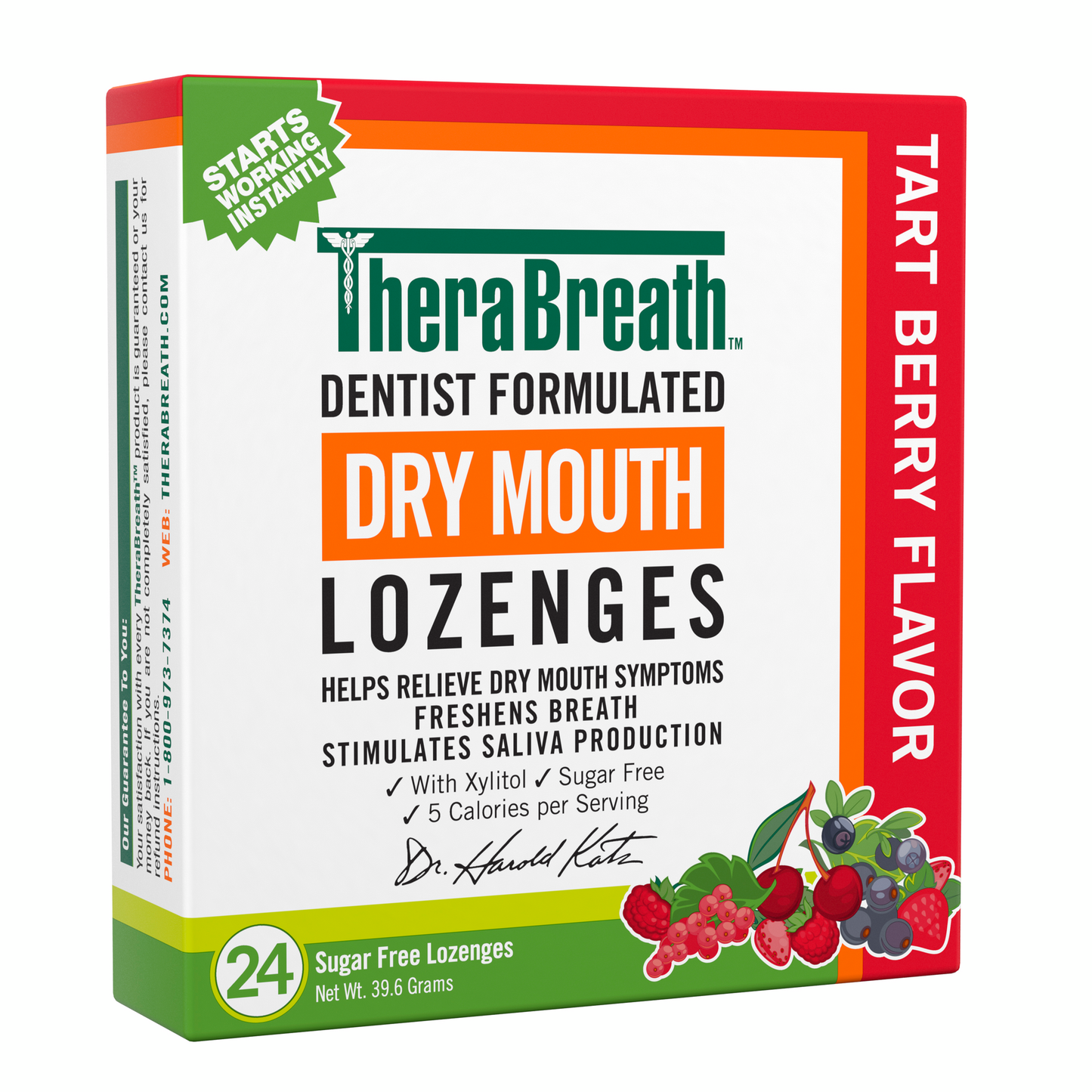 Angled view of a box of TheraBreath Dry Mouth Lozenges in Tart Berry