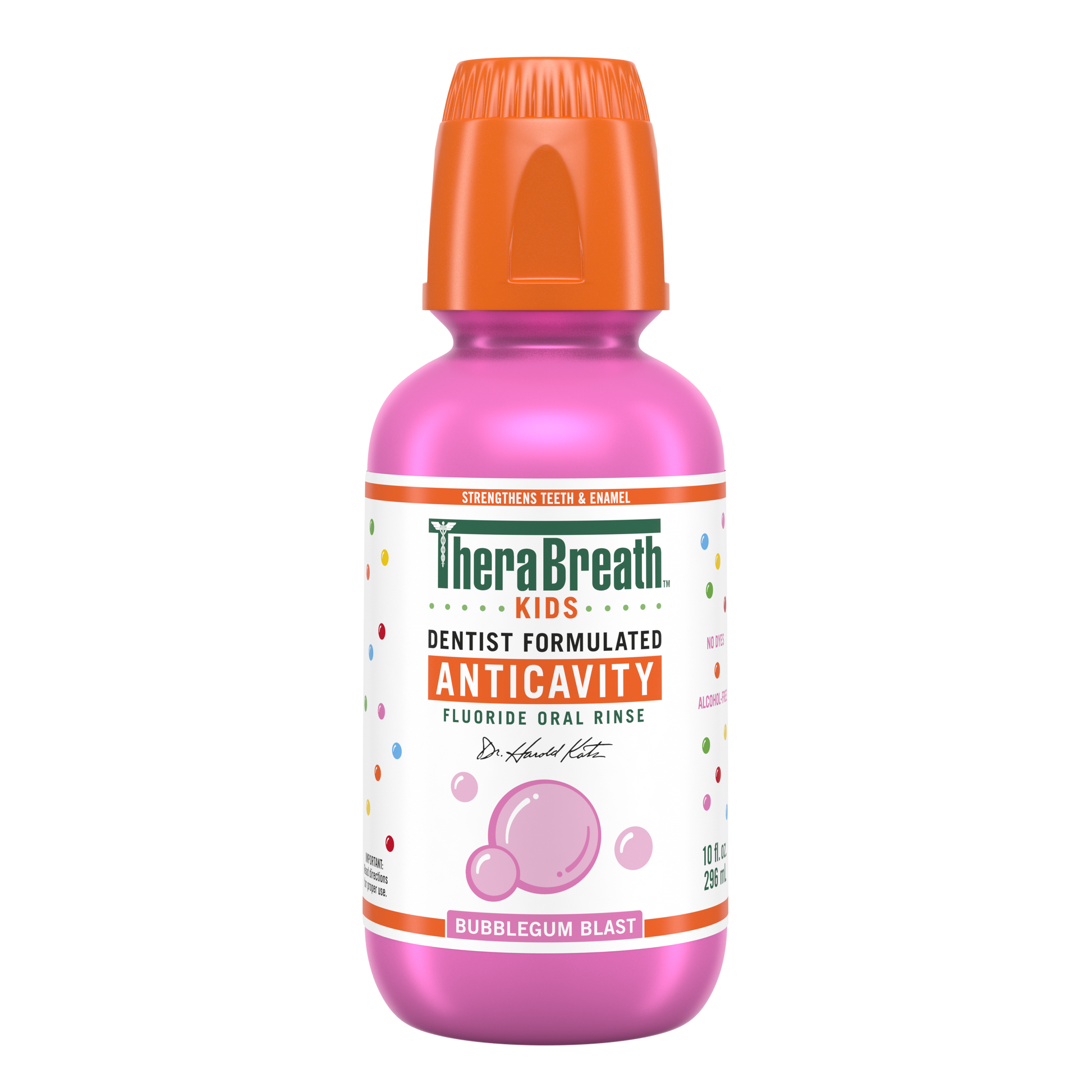 TheraBreath for kids anticavity bubblegum blast flavor bottle.