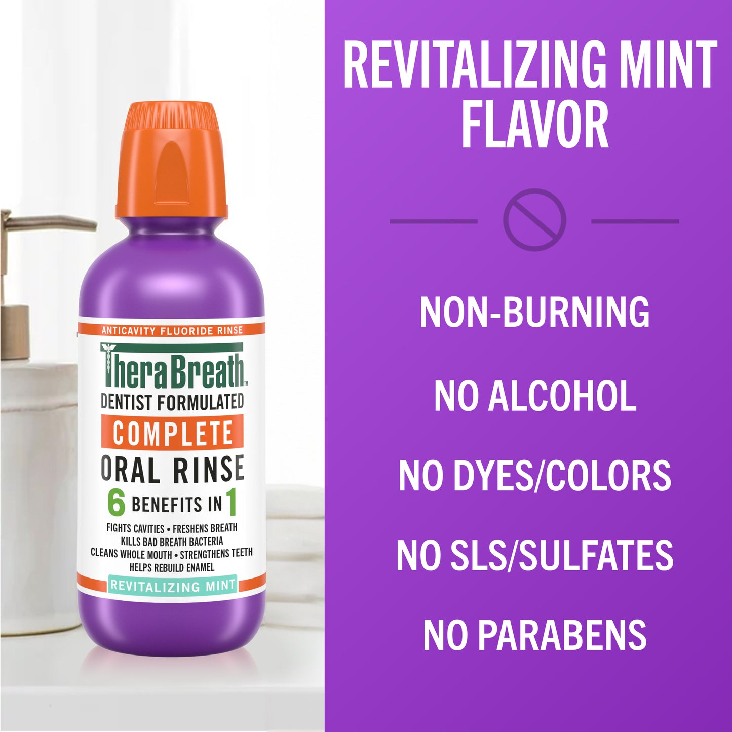 TheraBreath Complete Mouthwash, 6-in-1 Beneﬁts, Alcohol-Free, Revitalizing Mint