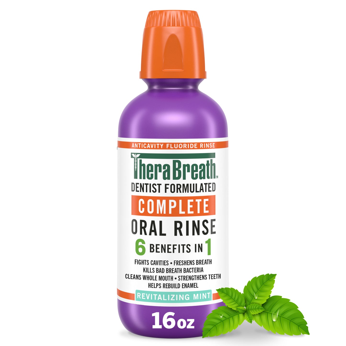 TheraBreath Complete Mouthwash, 6-in-1 Beneﬁts, Alcohol-Free, Revitalizing Mint