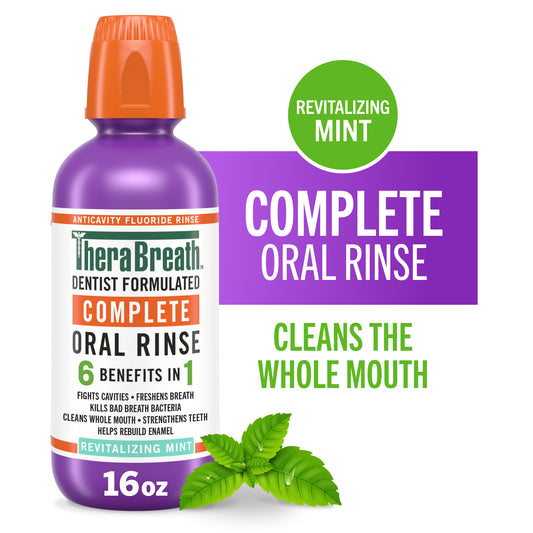 TheraBreath Complete Mouthwash, 6-in-1 Beneﬁts, Alcohol-Free, Revitalizing Mint