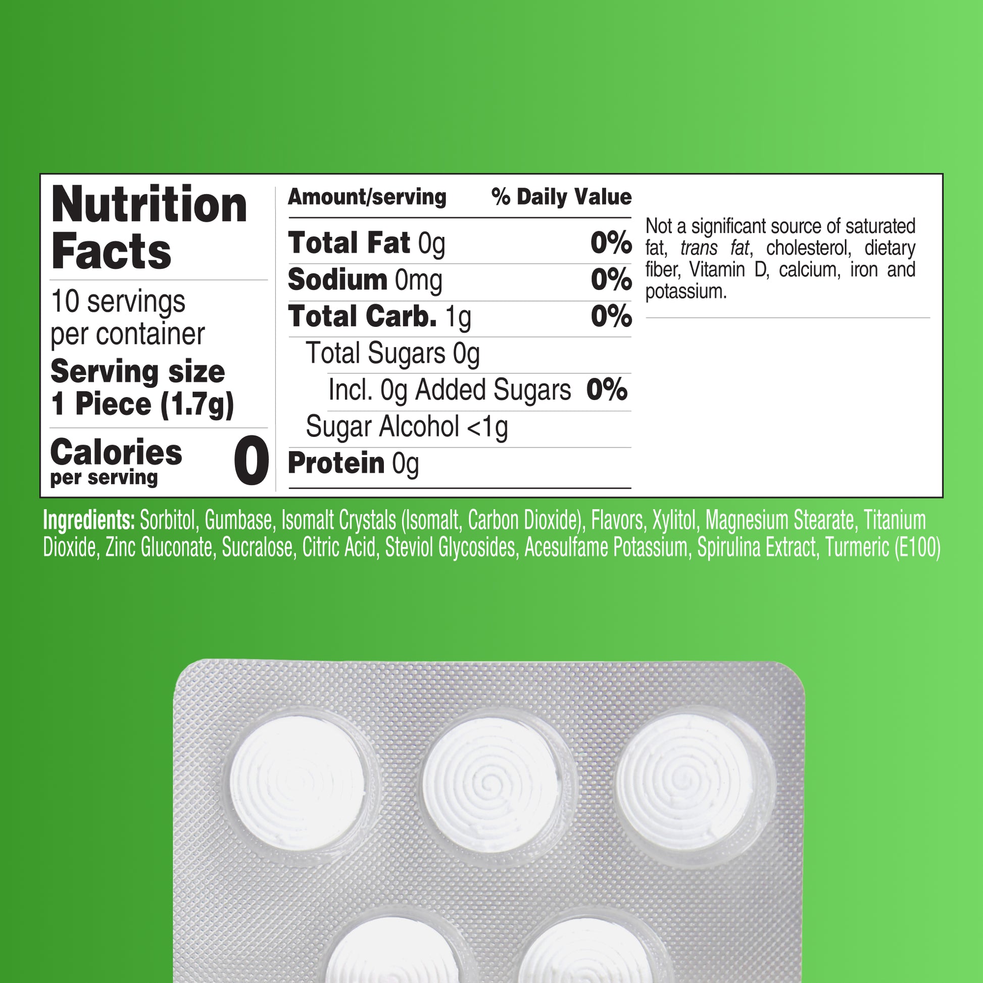TheraBreath Icy Mint chewing Gum nutrition facts and ingredients label.
