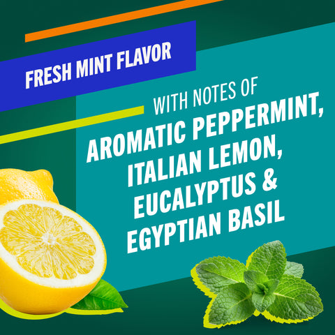 fresh mint flavor with notes of aromatic peppermint, Italian lemon, eucalyptus and Egyptian basil.