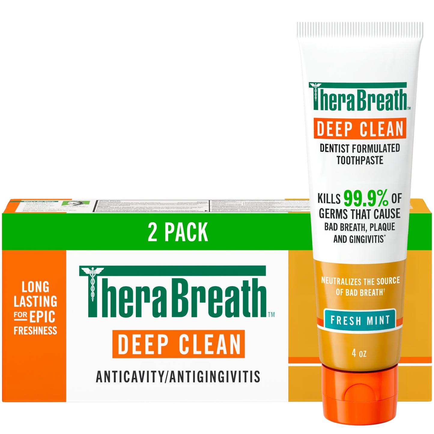 TheraBreath Deep Clean Toothpaste, Helps Fight Bad Breath, Fresh Mint, 4 oz, 2-Pack
