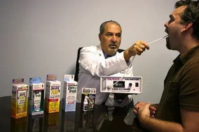 dr katz using halimeter bad breath detector