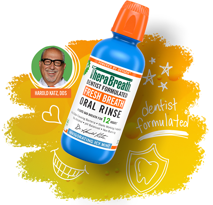 A bottle of the Fresh Breath Oral Rinse in the Invigorating Icy Mint flavor